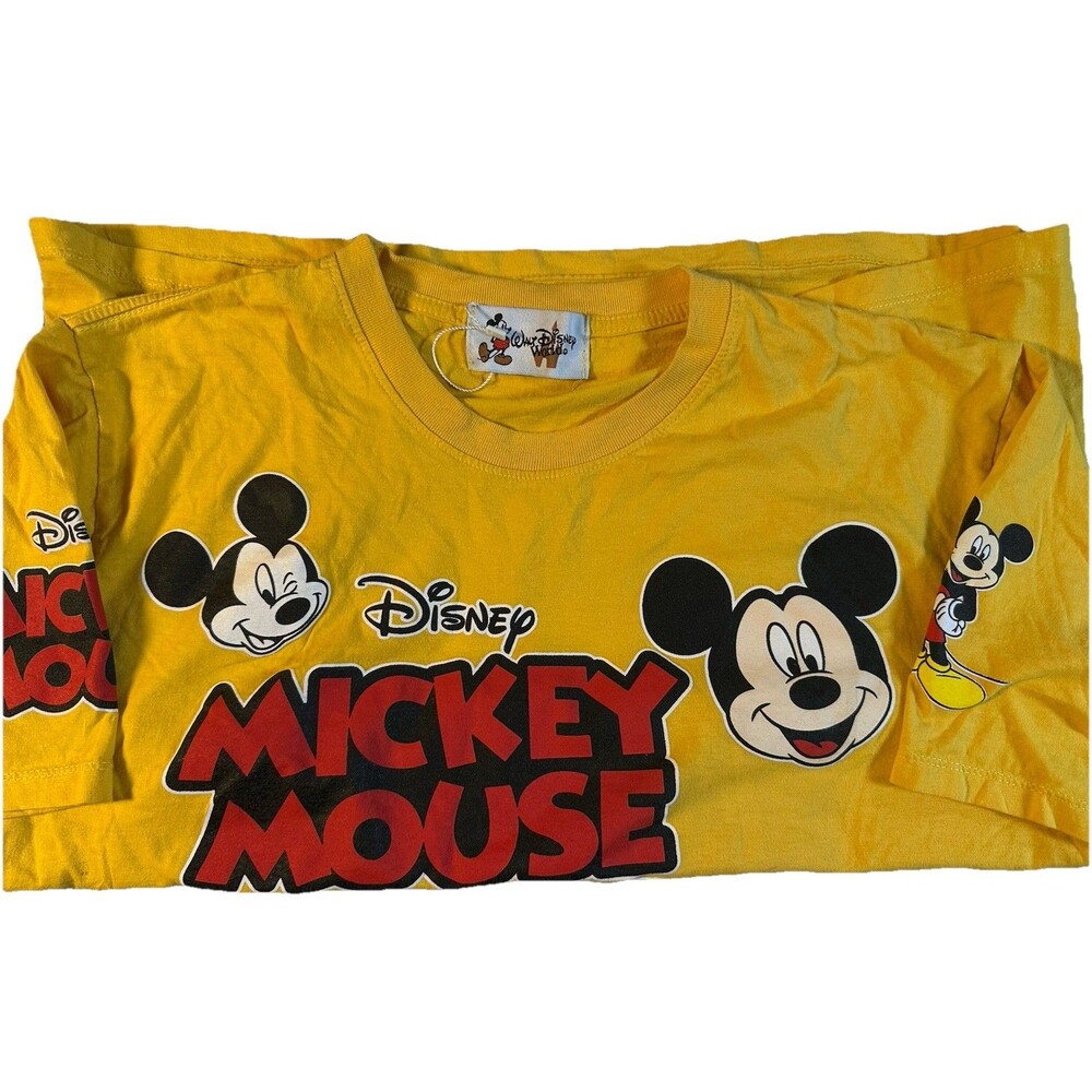Walt Disney World Men L/XL Mickey Mouse All Over Print Tee Shirt Yellow NWOT - Picture 9 of 9
